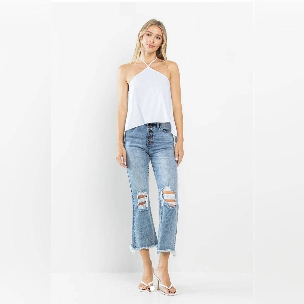 Sneak Peak HIGH RISE ANKLE KICK FLARE W/ BUTTON FLY FRAY HEM / SP-P11501 Size 20